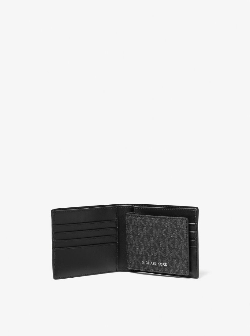 Michael Kors Harrison Logo Billfold Wallet With Passcase Geldbörse Herren Schwarz | FWPVXU450