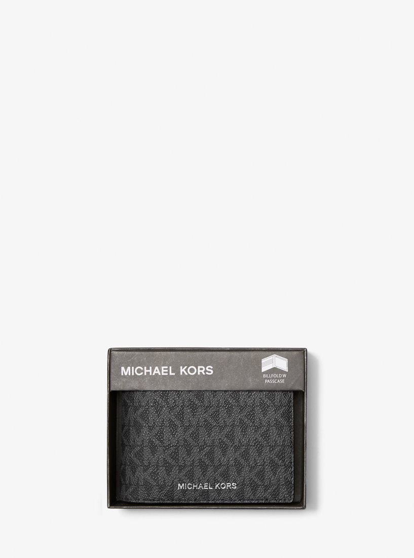 Michael Kors Harrison Logo Billfold Wallet With Passcase Geldbörse Herren Schwarz | FWPVXU450