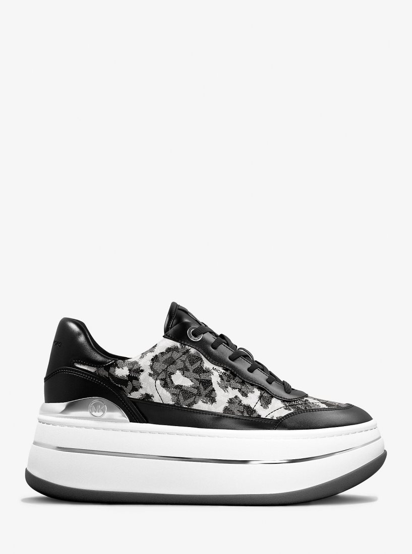 Michael Kors Hayes Leopard Logo and Leather Platform Sneaker Sneakers Damen Schwarz | QIUWPH124