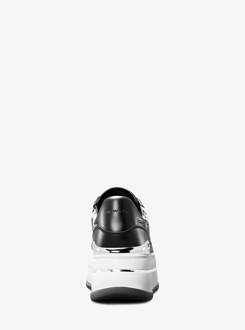 Michael Kors Hayes Leopard Logo and Leather Platform Sneaker Sneakers Damen Schwarz | QIUWPH124