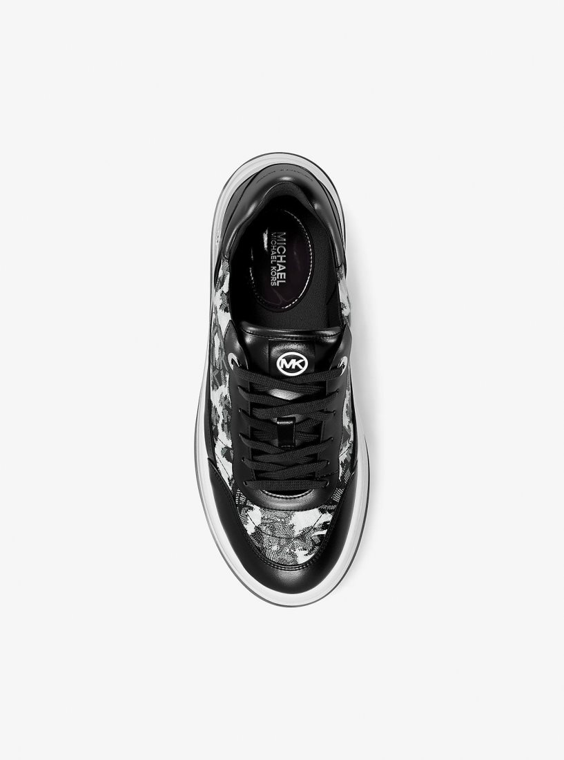 Michael Kors Hayes Leopard Logo and Leather Platform Sneaker Sneakers Damen Schwarz | QIUWPH124