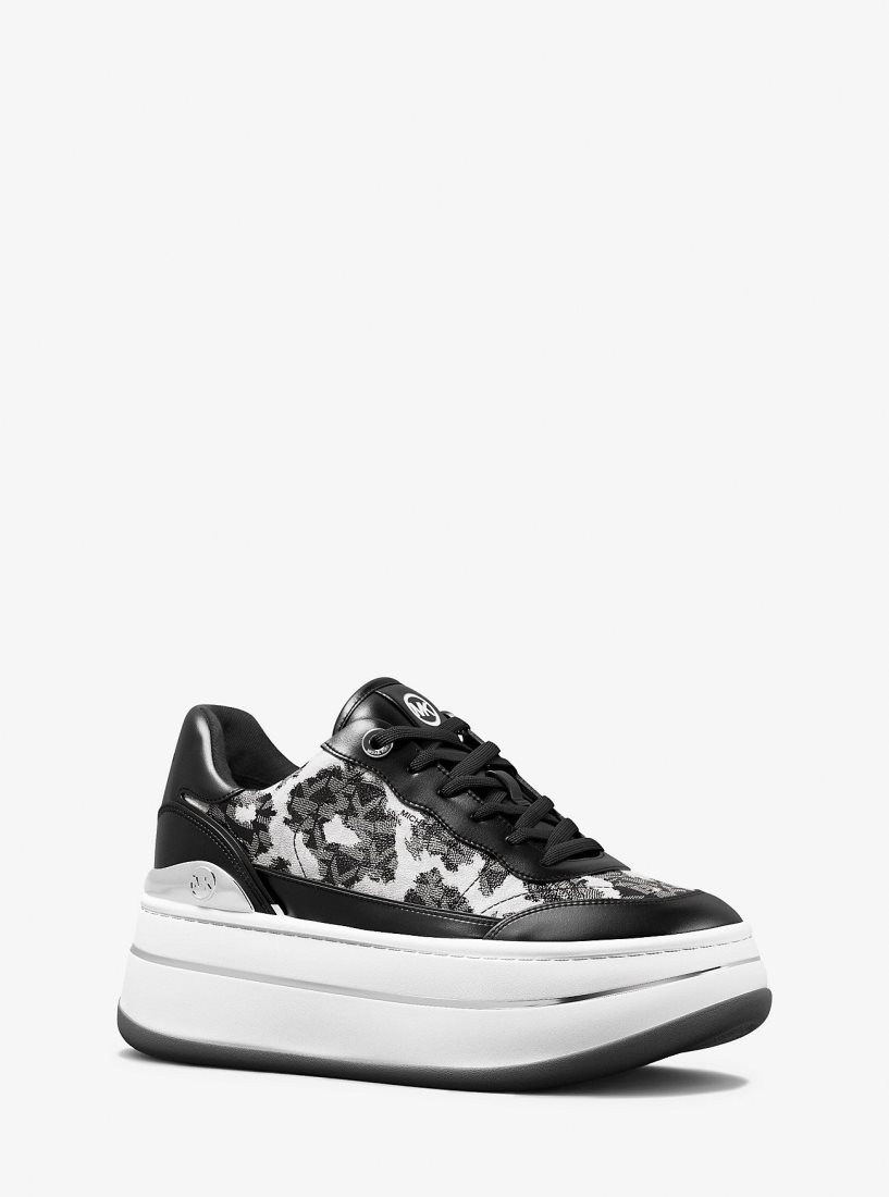 Michael Kors Hayes Leopard Logo and Leather Platform Sneaker Sneakers Damen Schwarz | QIUWPH124