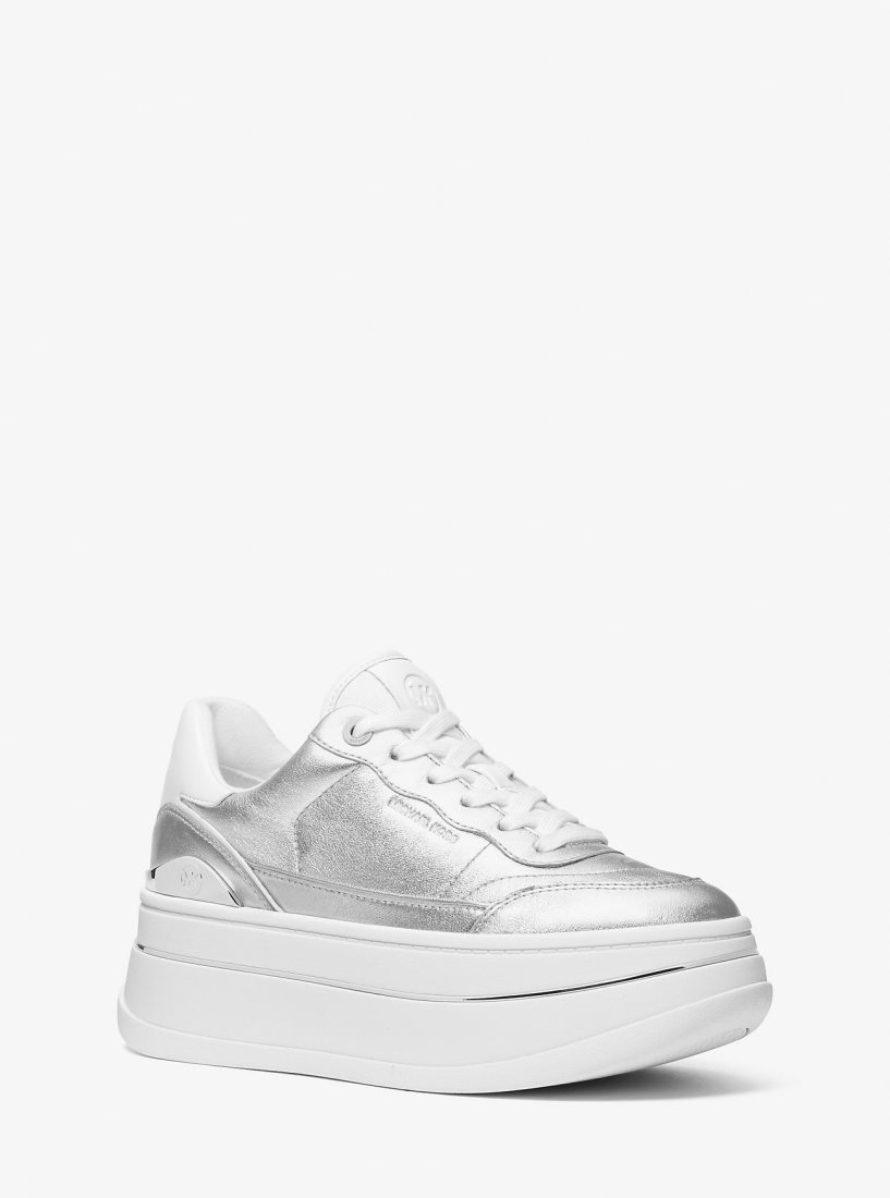 Michael Kors Hayes Metallic Leather Platform Sneaker Sneakers Damen Silber | URICQO109