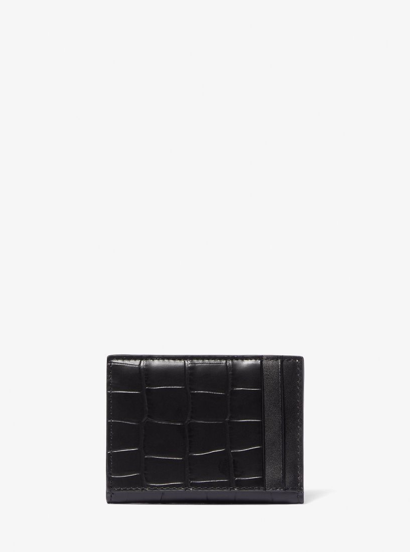 Michael Kors Hudson Crocodile Embossed Leather Bifold Wallet Geldbörse Herren Schwarz | UNJCQR308