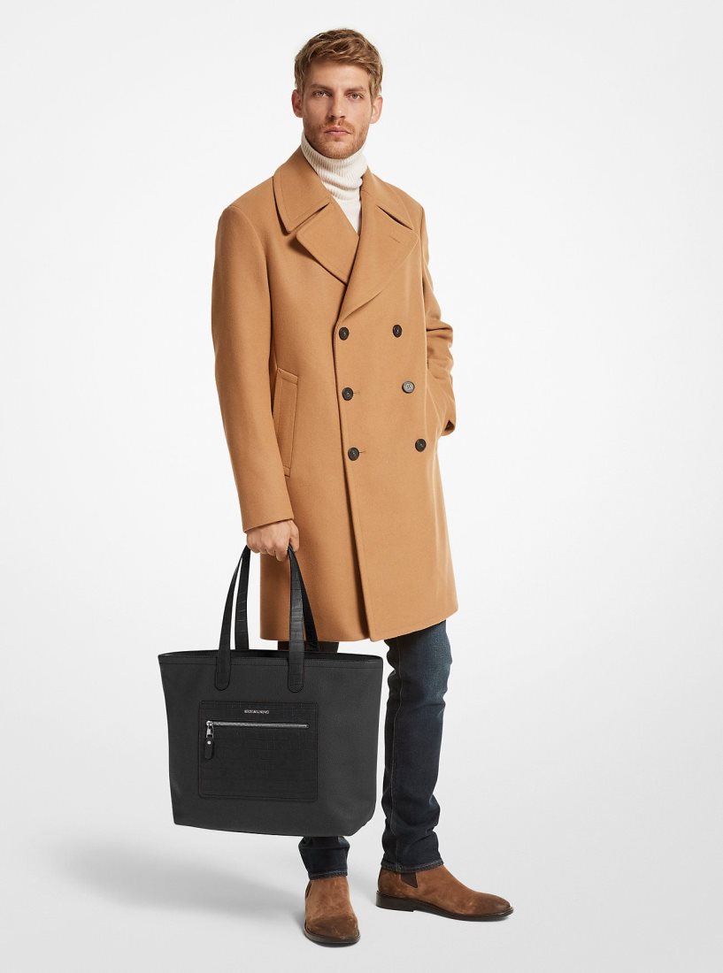 Michael Kors Hudson Crocodile Embossed Leather Top-Zip Tote Bag Duffle Tasche Herren Schwarz | AMLBCI095