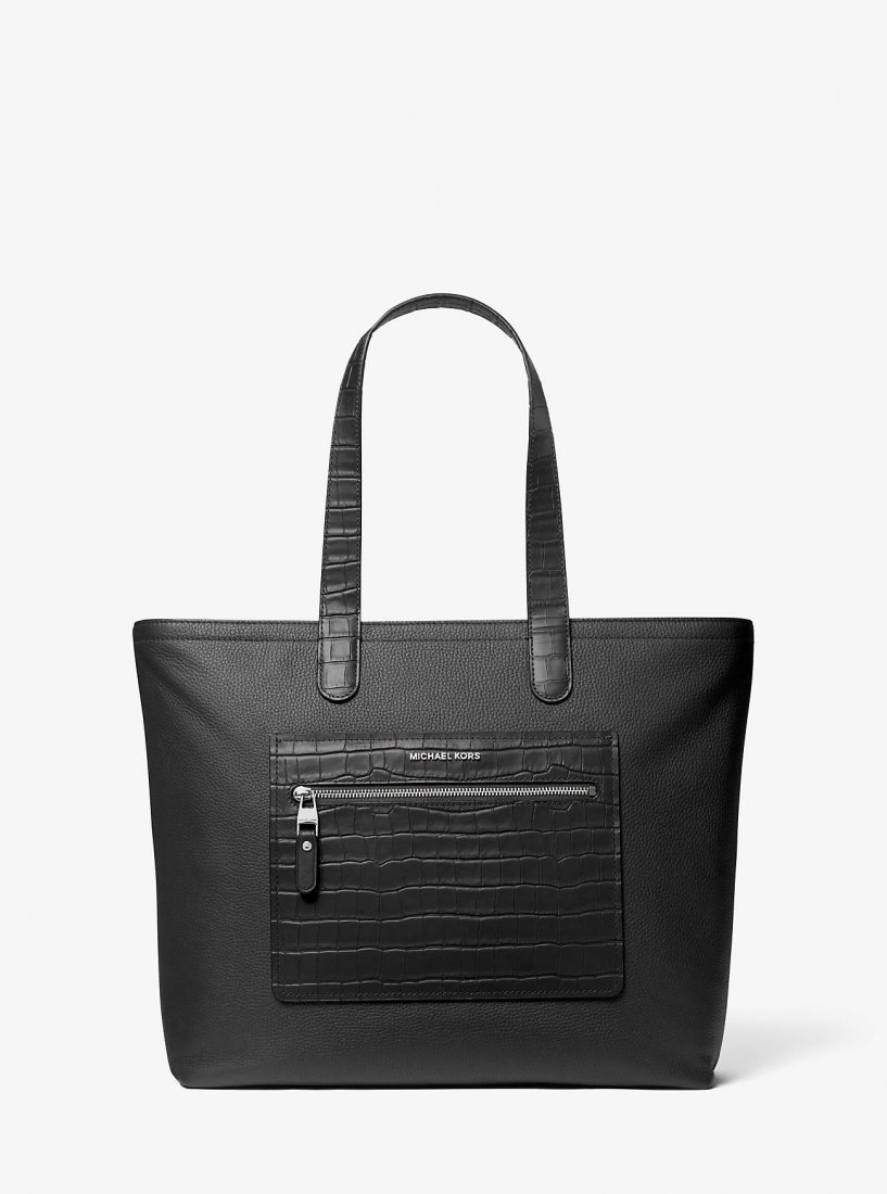 Michael Kors Hudson Crocodile Embossed Leather Top-Zip Tote Bag Duffle Tasche Herren Schwarz | AMLBCI095