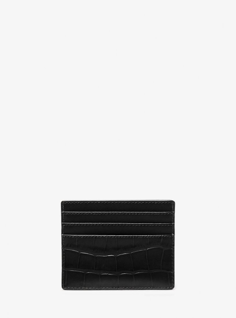 Michael Kors Hudson Crocodile Embossed Leather Tall Card Case Kartenhülle Herren Schwarz | NQFKUW249