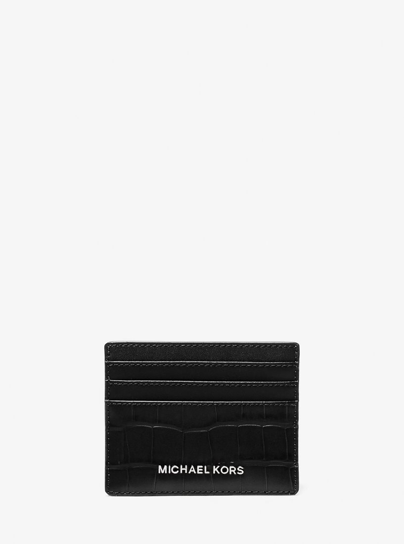 Michael Kors Hudson Crocodile Embossed Leather Tall Card Case Kartenhülle Herren Schwarz | NQFKUW249