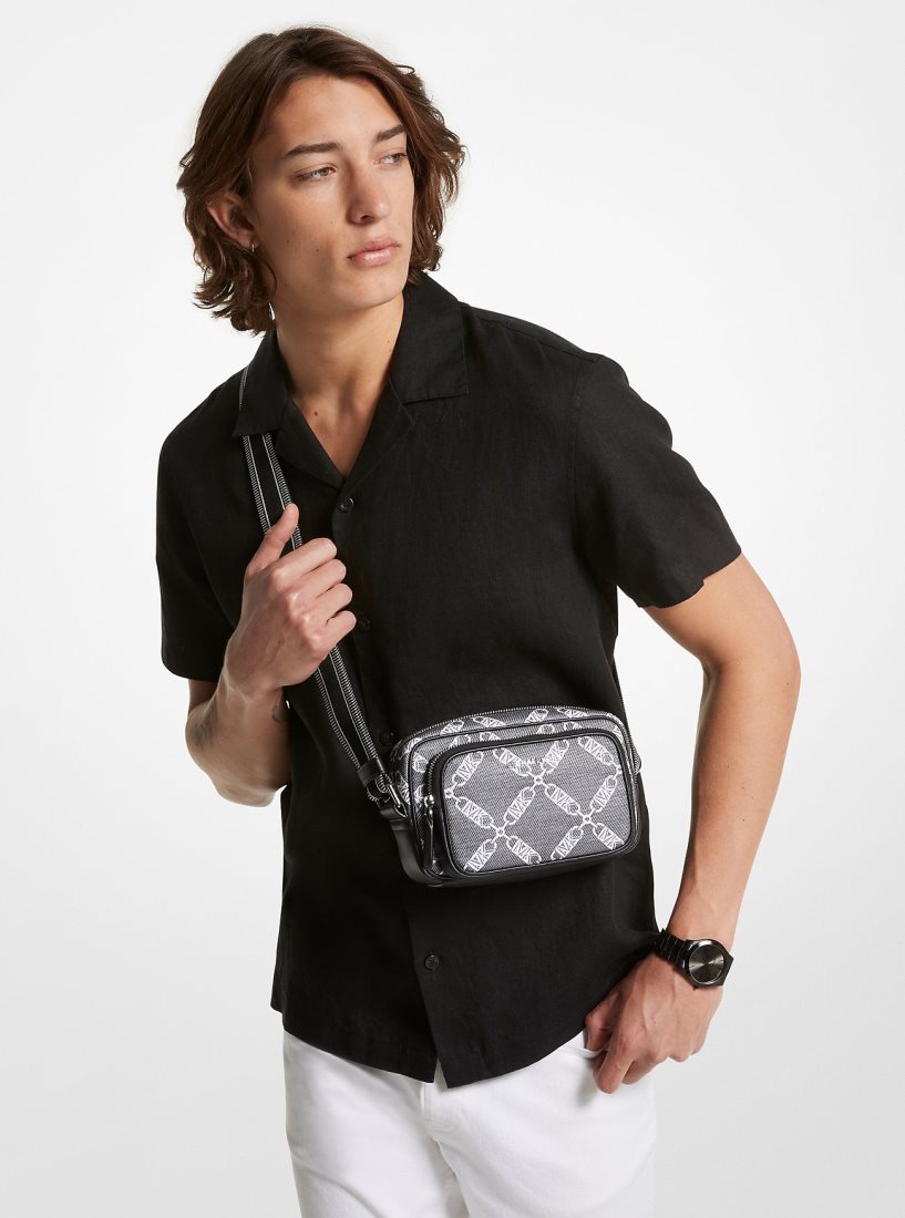 Michael Kors Hudson Empire Logo Jacquard Camera Bag Umhängetasche Herren Schwarz | IARSNG978