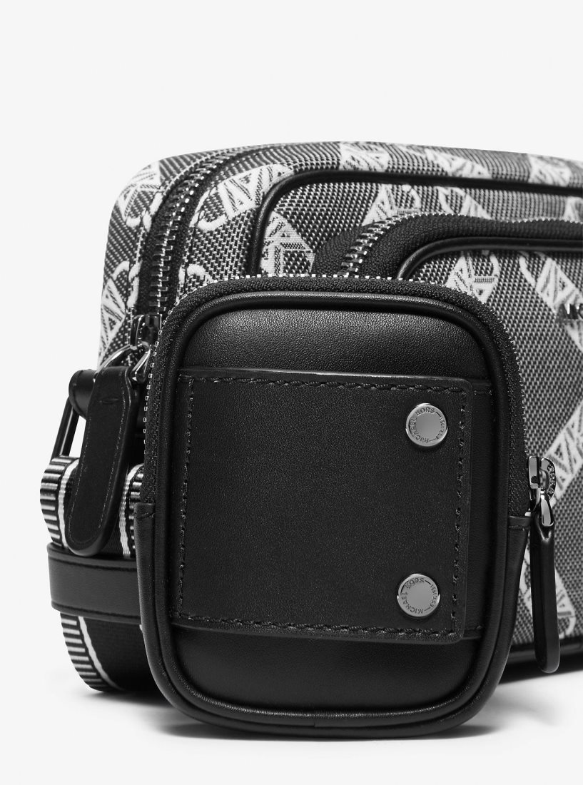 Michael Kors Hudson Empire Logo Jacquard Camera Bag Umhängetasche Herren Schwarz | IARSNG978