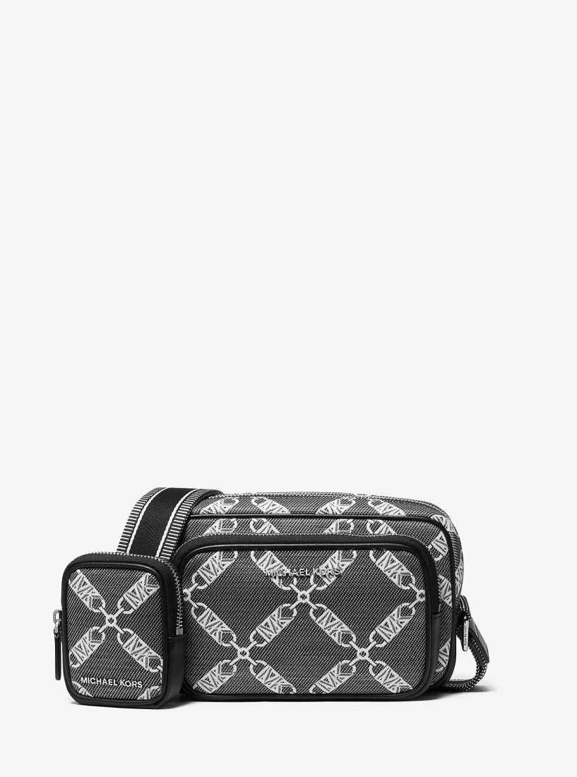 Michael Kors Hudson Empire Logo Jacquard Camera Bag Umhängetasche Herren Schwarz | IARSNG978