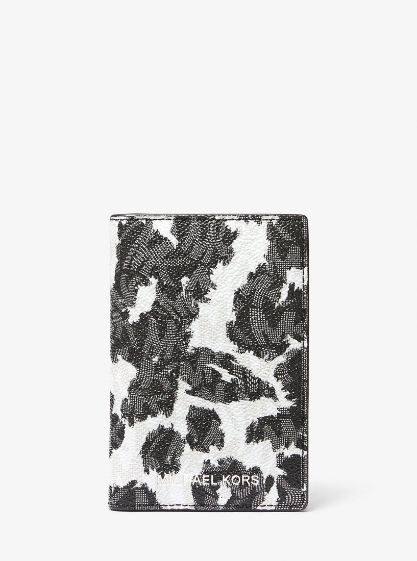 Michael Kors Hudson Leopard Logo Bi-Fold Card Case Kartenhülle Herren Schwarz Grau | XVCYKQ369