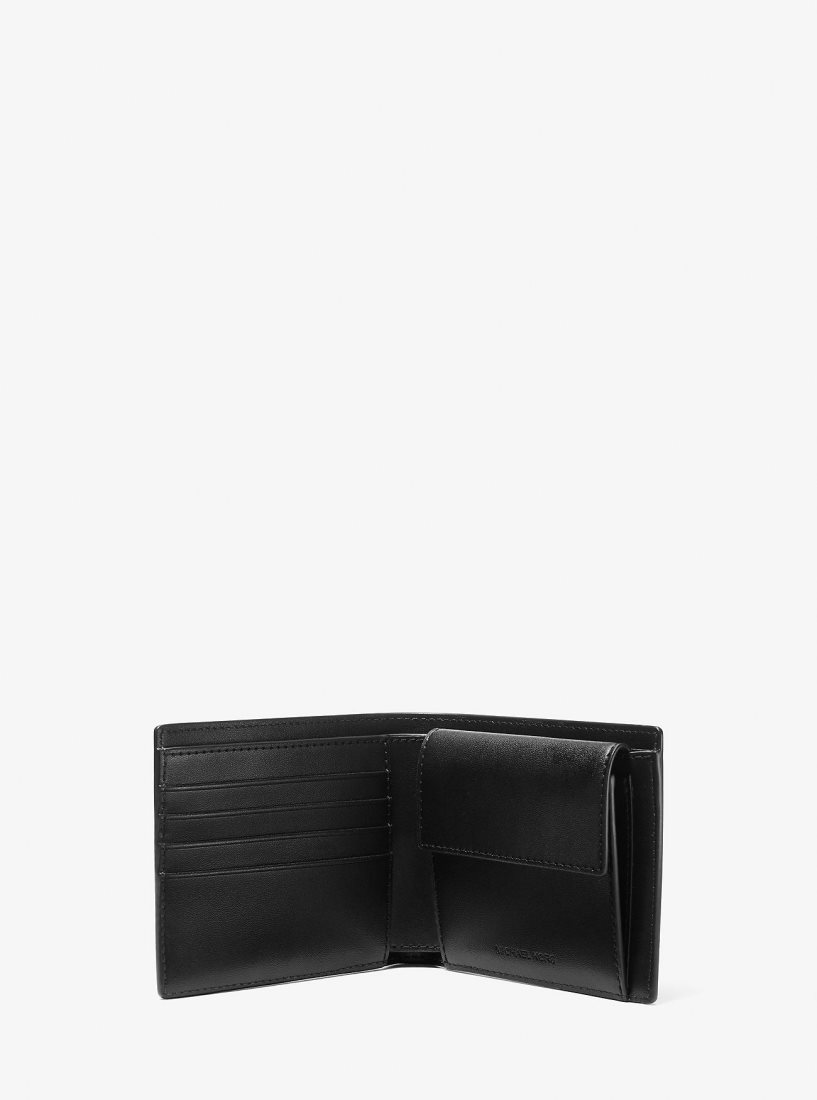 Michael Kors Hudson Leopard Logo Billfold Wallet Geldbörse Herren Schwarz Grau | TMHOGW752