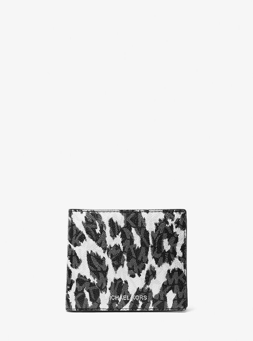 Michael Kors Hudson Leopard Logo Billfold Wallet Geldbörse Herren Schwarz Grau | TMHOGW752