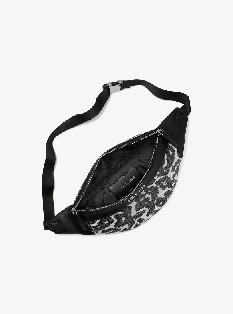 Michael Kors Hudson Leopard Logo Sling Pack Umhängetasche Herren Schwarz Grau | QRIBAY190