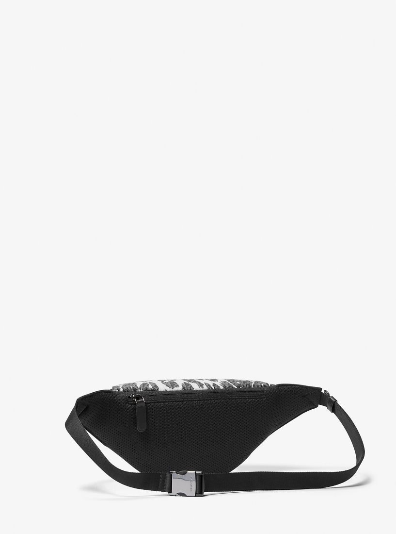 Michael Kors Hudson Leopard Logo Sling Pack Umhängetasche Herren Schwarz Grau | QRIBAY190