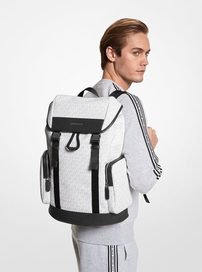 Michael Kors Hudson Logo Backpack Rucksäcke Herren Bright Wht | YIOKCB273