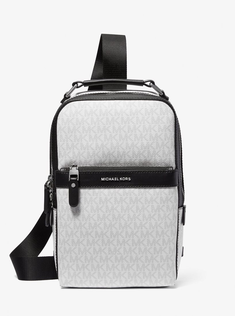 Michael Kors Hudson Logo Sling Pack Umhängetasche Herren Bright Wht | FLVECT659