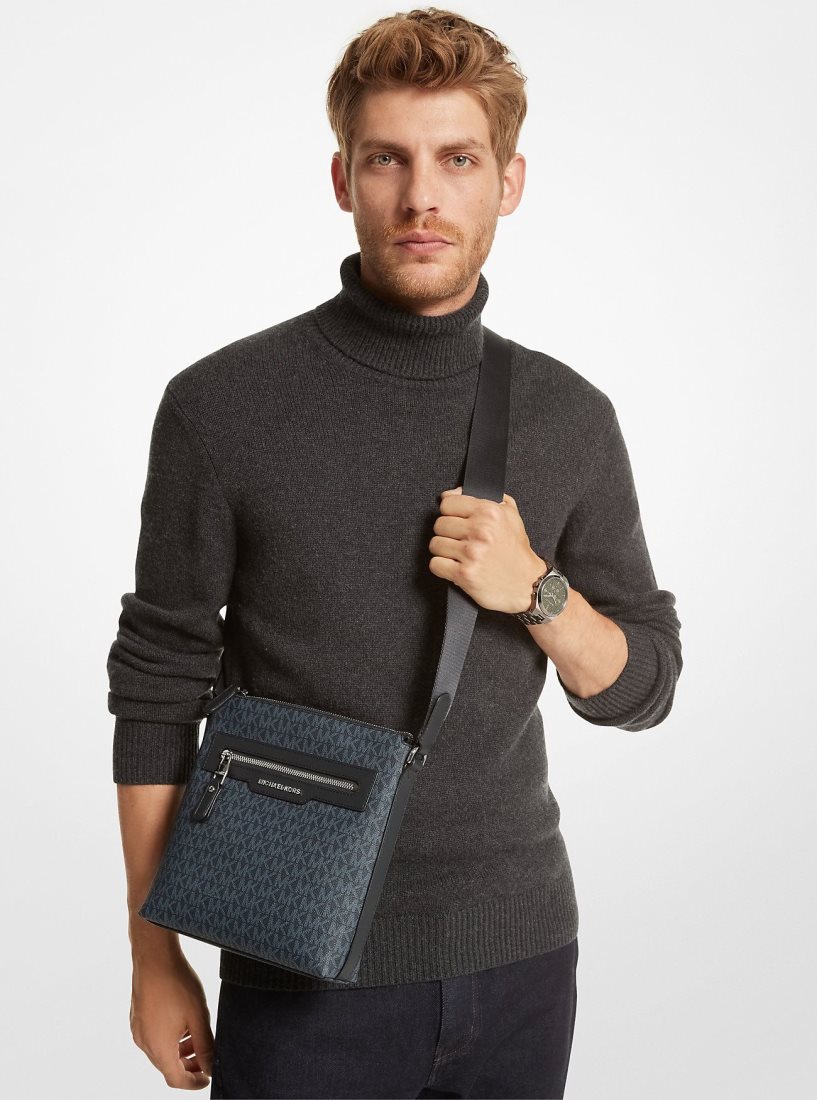 Michael Kors Hudson Medium Signature Logo Crossbody Bag Umhängetasche Herren Admrl/Plblue | NHLBUS163