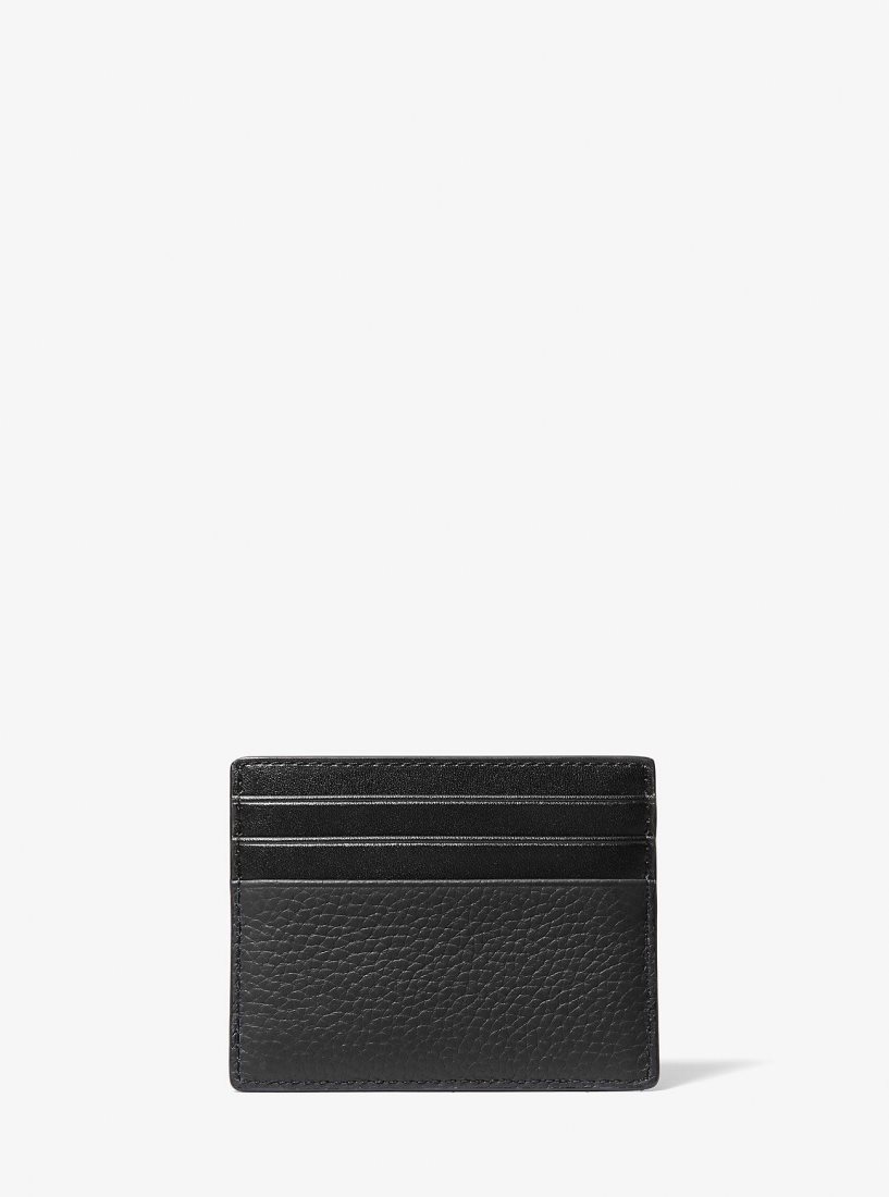 Michael Kors Hudson Pebbled Leather Card Case Kartenhülle Herren Schwarz | XRCBQY264