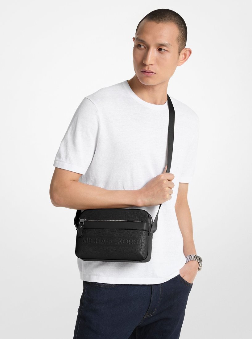 Michael Kors Hudson Pebbled Leather Utility Crossbody Bag Umhängetasche Herren Schwarz | EDWYLN084