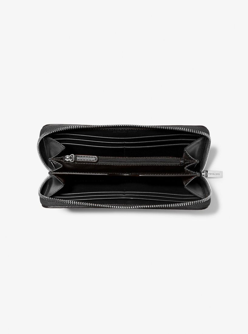 Michael Kors Hudson Pebbled Leather Zip-Around Wallet Geldbörse Herren Schwarz | CKVUQO654
