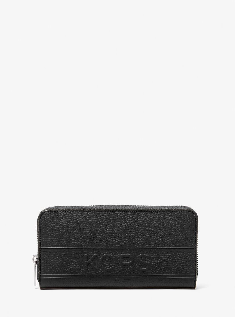 Michael Kors Hudson Pebbled Leather Zip-Around Wallet Geldbörse Herren Schwarz | CKVUQO654