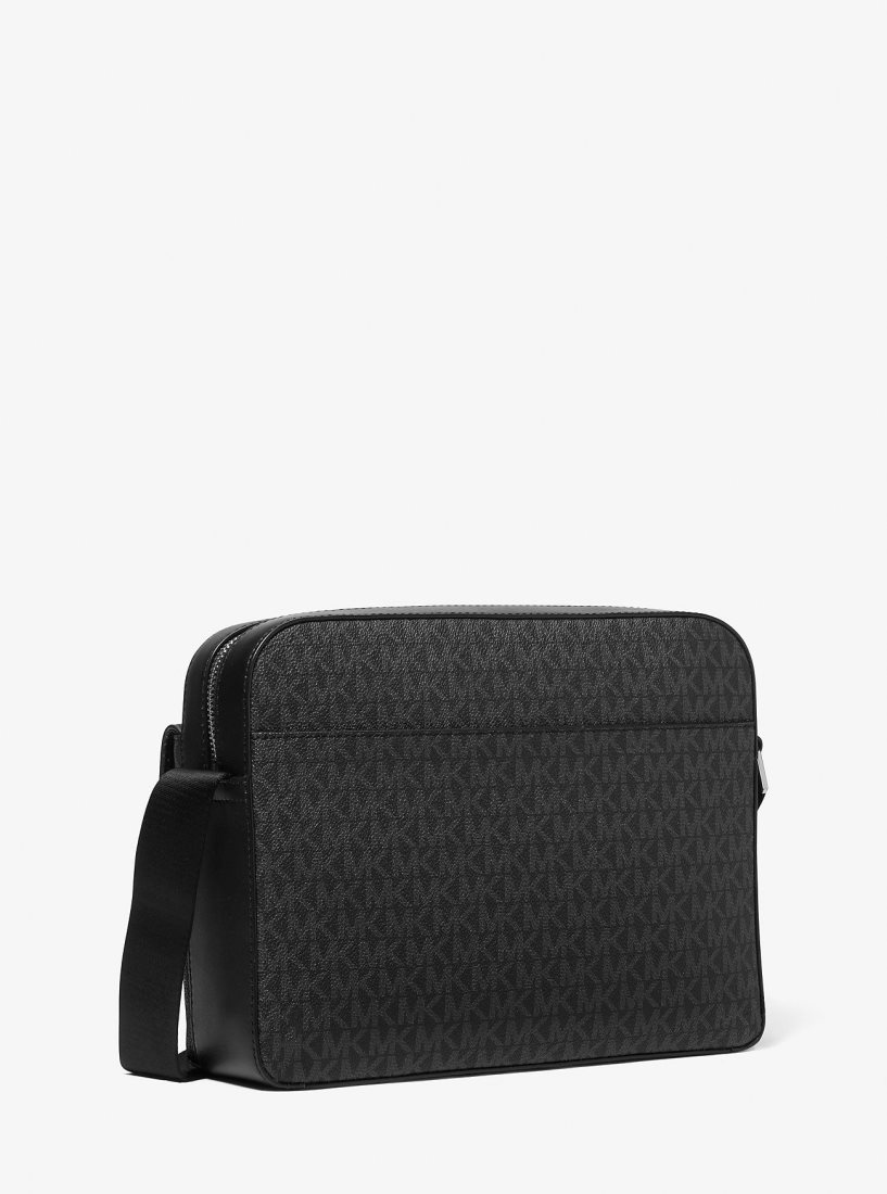 Michael Kors Hudson Signature Logo and Leather Camera Bag Umhängetasche Herren Schwarz | HZDLJG823
