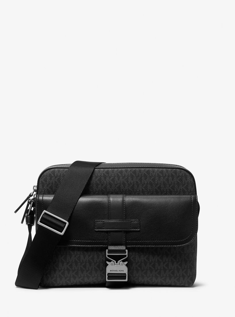 Michael Kors Hudson Signature Logo and Leather Camera Bag Umhängetasche Herren Schwarz | HZDLJG823