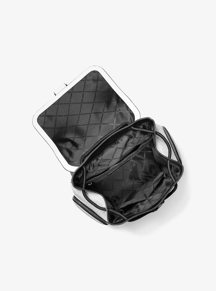 Michael Kors Hudson Signature Logo and Leather Cargo Backpack Rucksäcke Herren Bright Wht | IKDJOM403