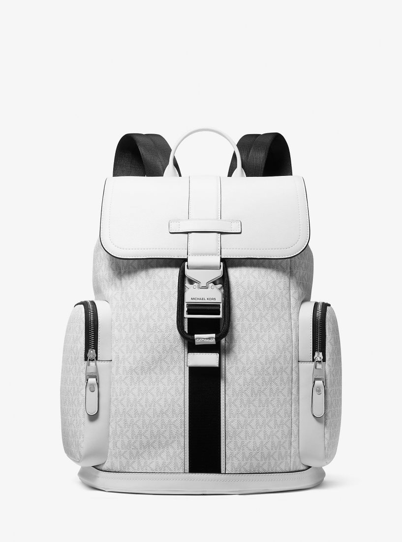 Michael Kors Hudson Signature Logo and Leather Cargo Backpack Rucksäcke Herren Bright Wht | IKDJOM403