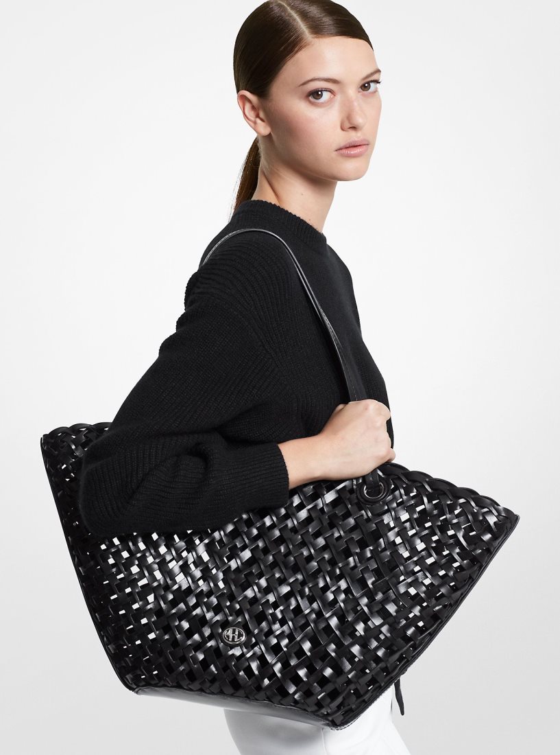 Michael Kors Isabella Medium Hand-Woven Leather Tote Bag Handtasche Damen Schwarz | FBEQLZ932