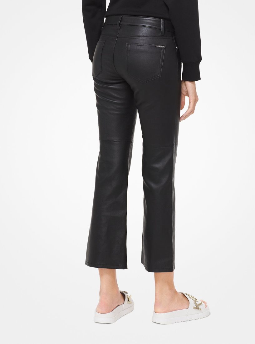 Michael Kors Izzy Leather Cropped Flared Pants Hose Damen Schwarz | VZPTKA736