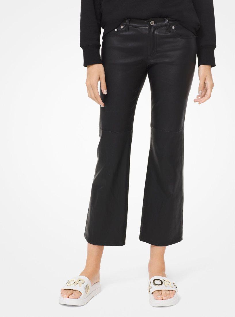 Michael Kors Izzy Leather Cropped Flared Pants Hose Damen Schwarz | VZPTKA736
