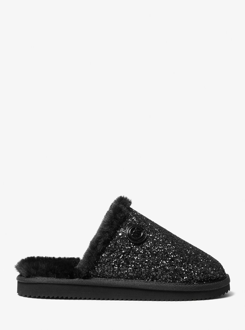 Michael Kors Janis Faux Fur-Lined Glitter Slipper Hausschuhe Damen Schwarz | LFPUMR043