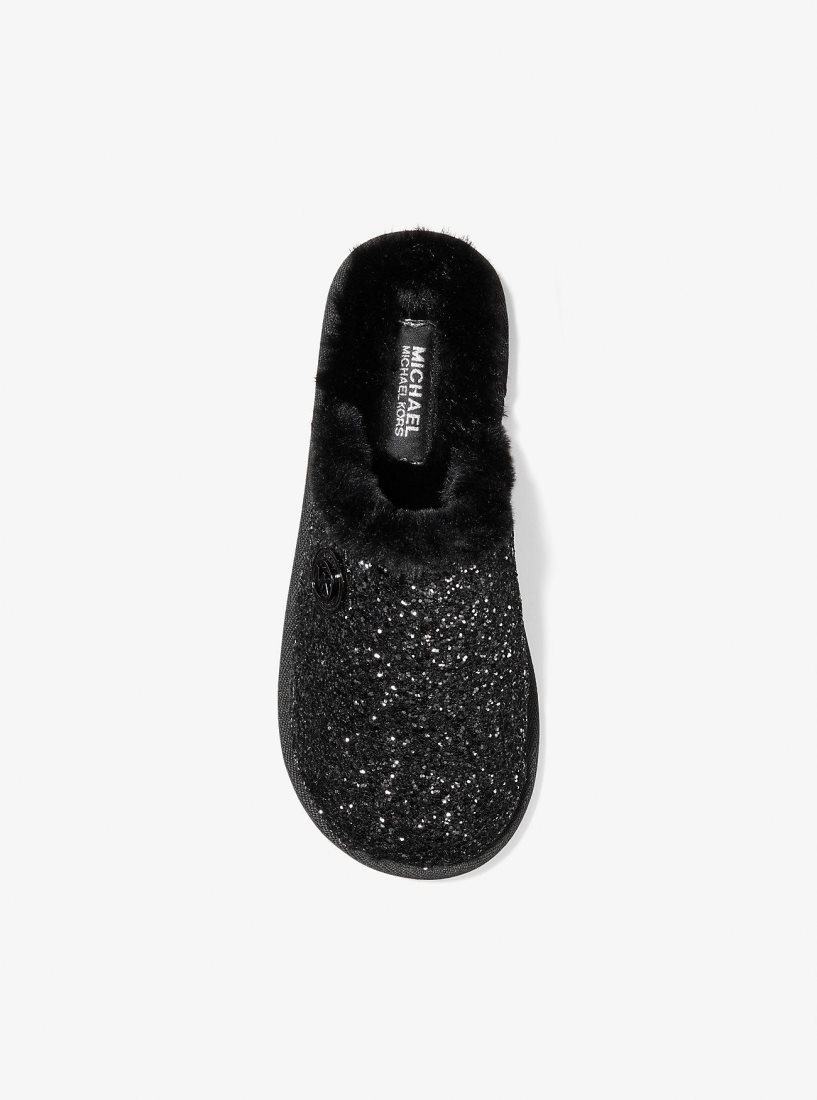 Michael Kors Janis Faux Fur-Lined Glitter Slipper Hausschuhe Damen Schwarz | LFPUMR043