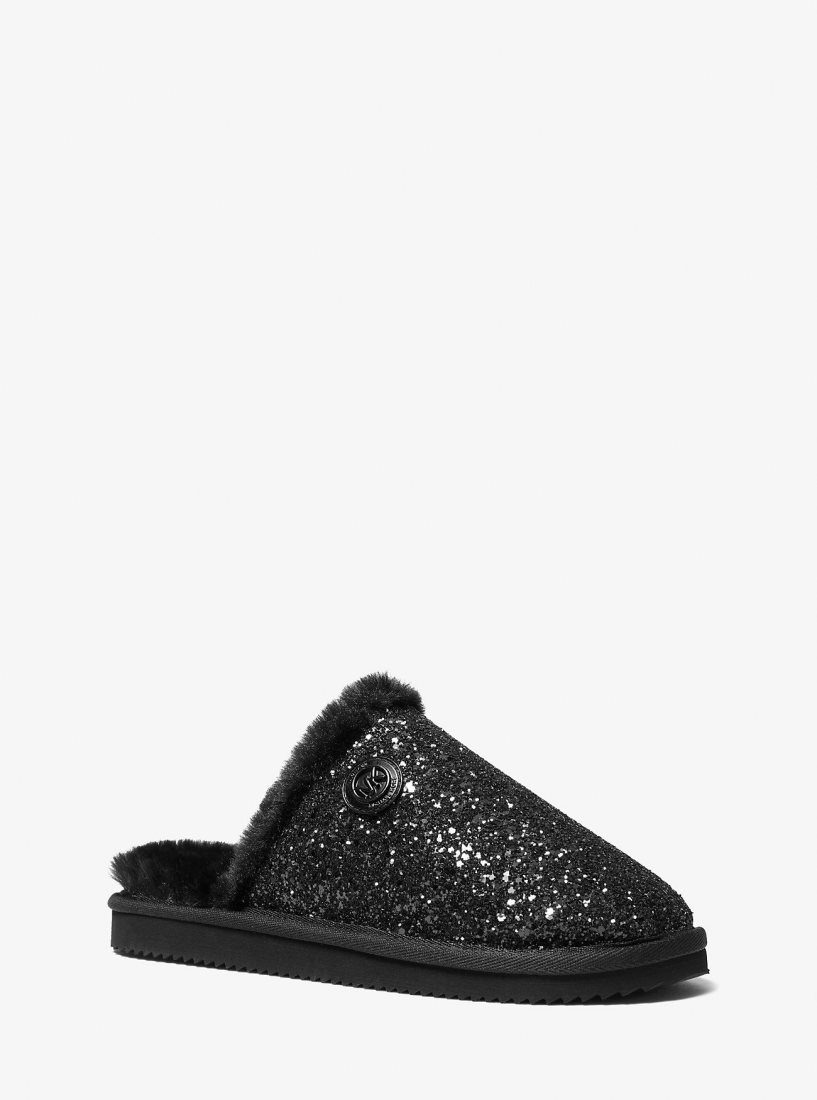 Michael Kors Janis Faux Fur-Lined Glitter Slipper Hausschuhe Damen Schwarz | LFPUMR043
