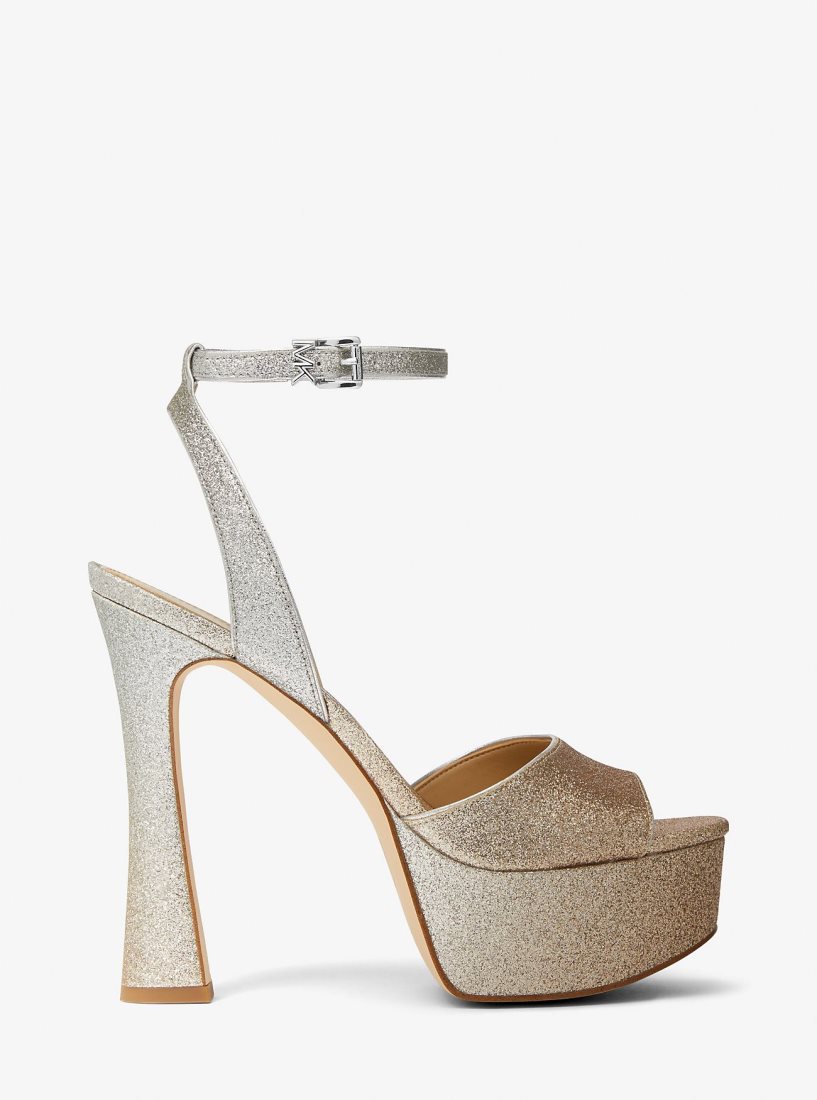Michael Kors Jensen Glitter Platform Sandal Plateauschuhe Damen Silv/Plgold | ICPNWJ257