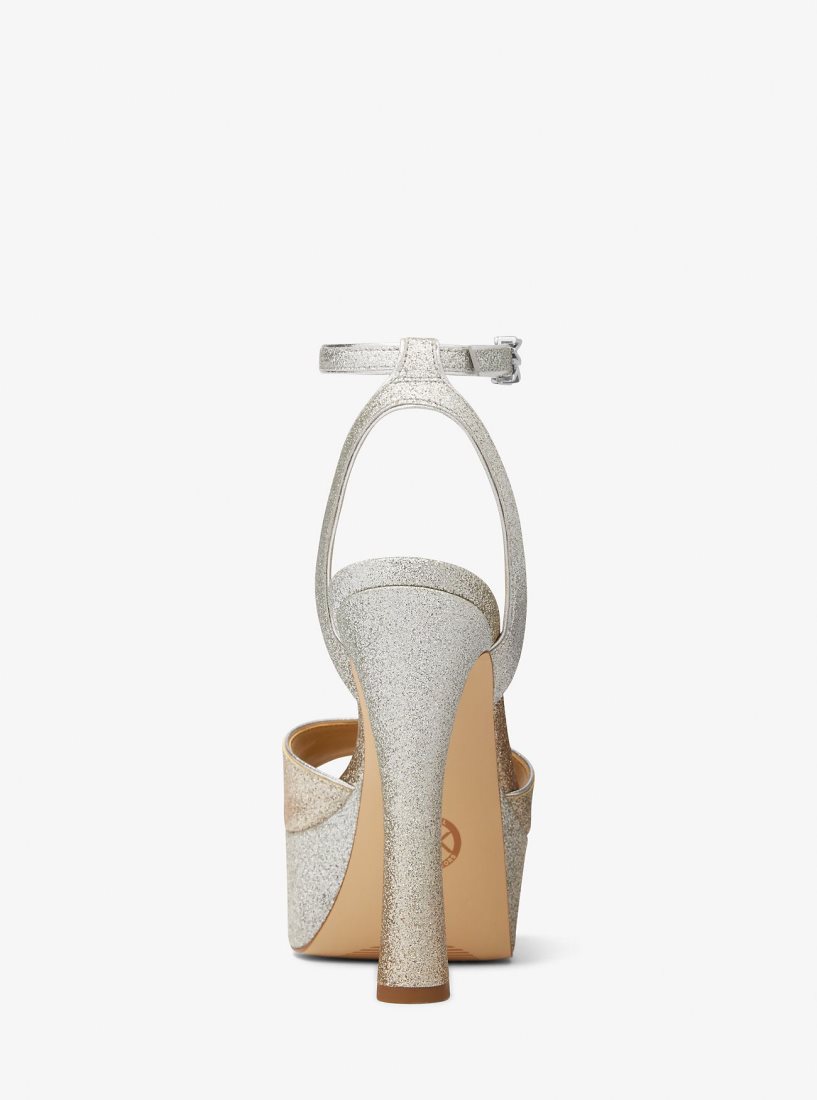 Michael Kors Jensen Glitter Platform Sandal Plateauschuhe Damen Silv/Plgold | ICPNWJ257