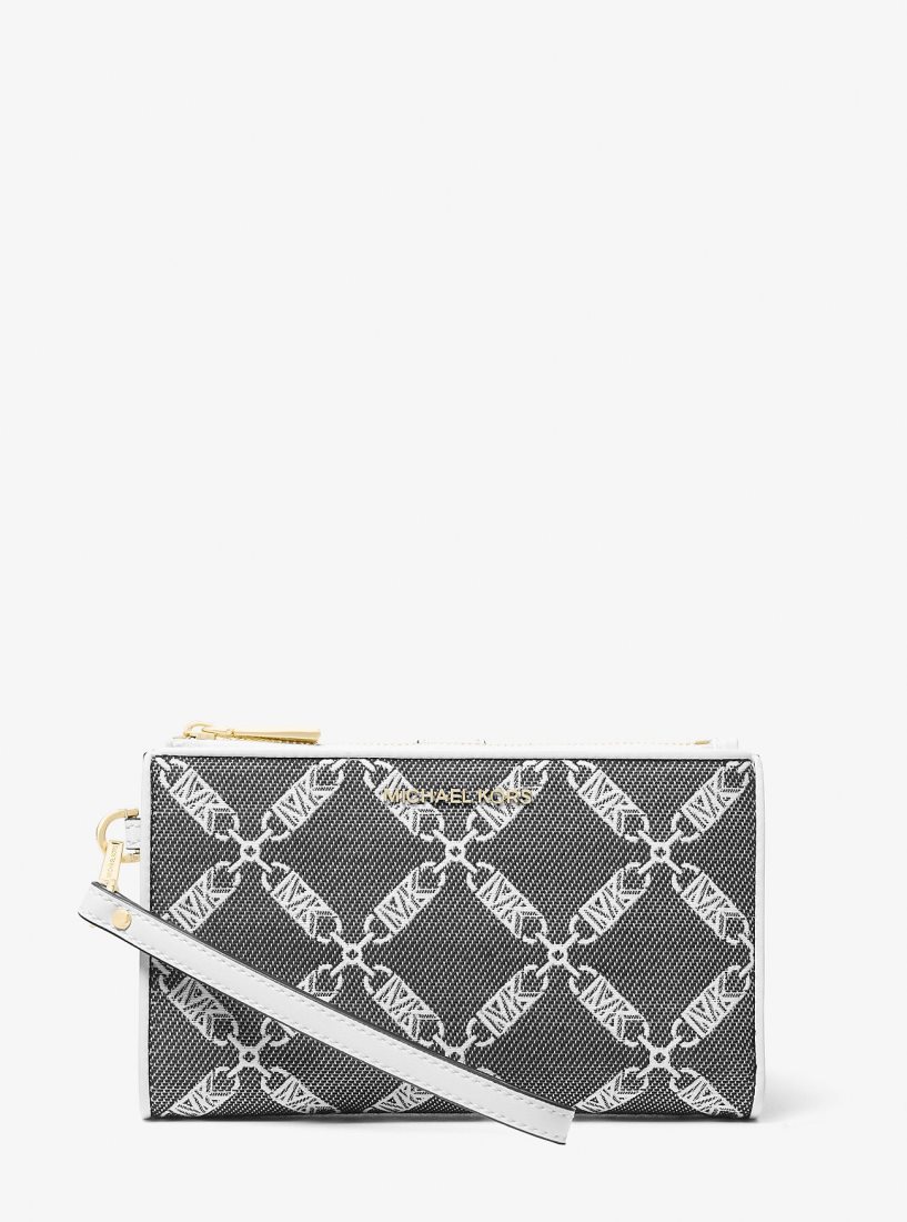 Michael Kors Jet Set Large Empire Logo Jacquard Wristlet Wristlet Damen Schwarz Weiß | GNOLAH618