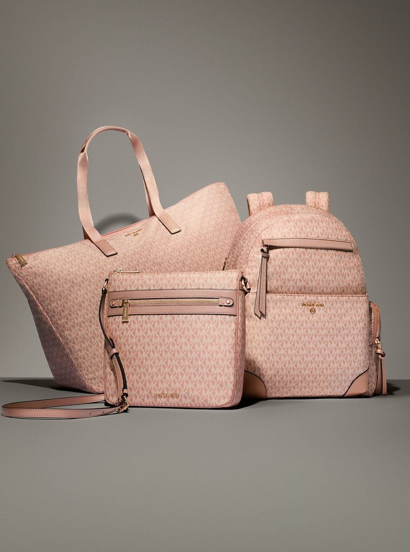 Michael Kors Jet Set Large Signature Logo Print Woven Crossbody Bag Umhängetasche Damen Rosa | LGRNSD342