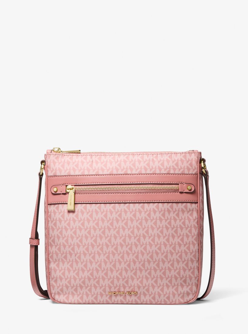 Michael Kors Jet Set Large Signature Logo Print Woven Crossbody Bag Umhängetasche Damen Rosa | LGRNSD342