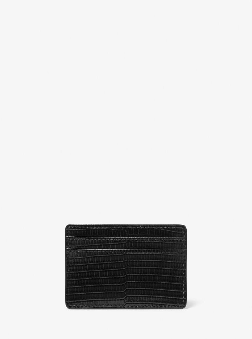 Michael Kors Jet Set Lizard Embossed Leather Card Case Kartenhülle Damen Schwarz | HECXJD302