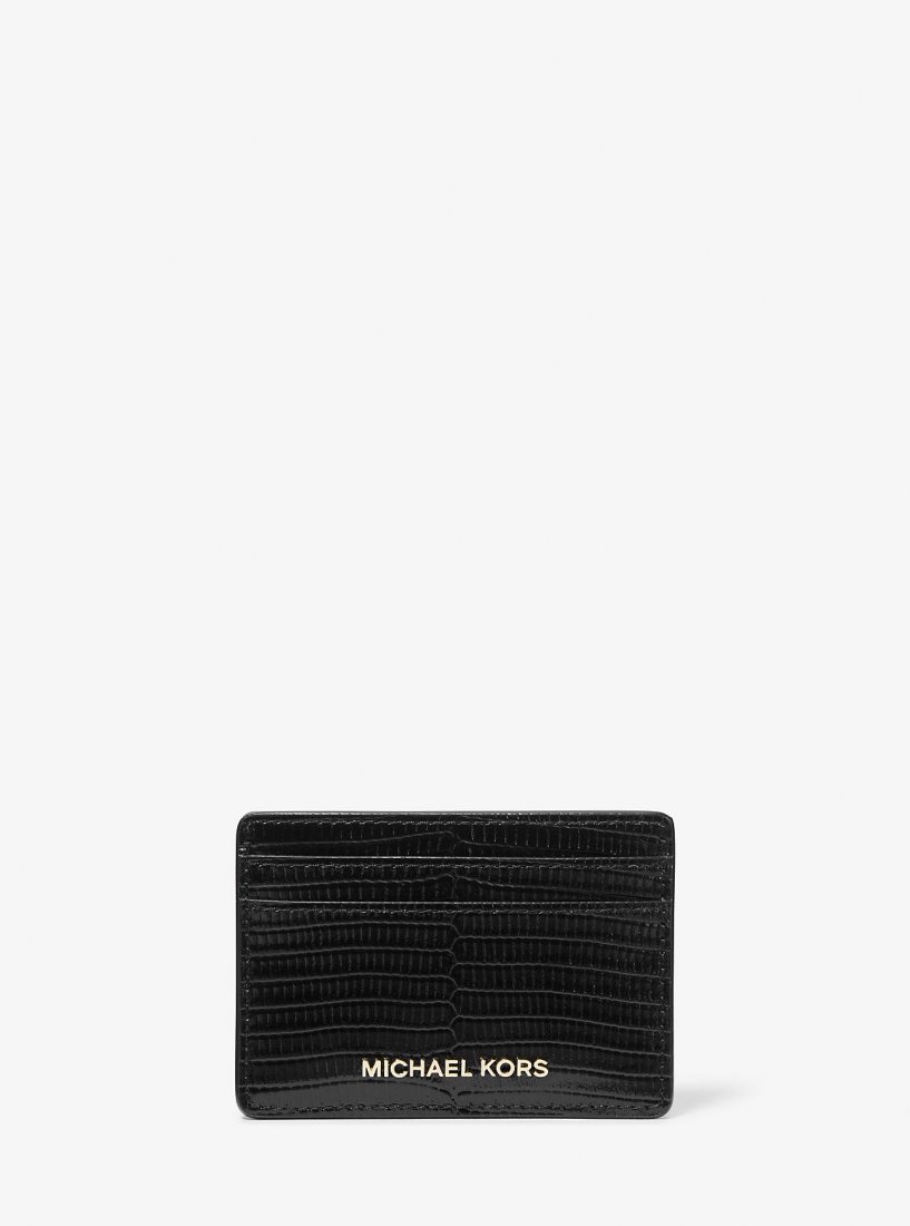 Michael Kors Jet Set Lizard Embossed Leather Card Case Kartenhülle Damen Schwarz | HECXJD302