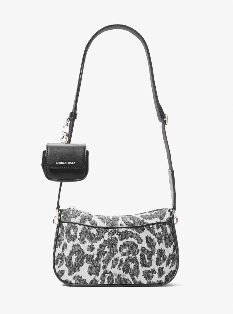 Michael Kors Jet Set Medium Leopard Logo Crossbody Bag with Case for Apple AirPods Pro Umhängetasche Damen Schwarz | ERIFXG189