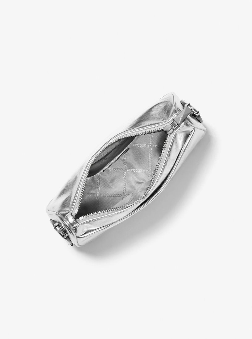 Michael Kors Jet Set Medium Metallic Leather Crossbody Bag with Case for Apple AirPods Pro Umhängetasche Damen Silber | RQODLY918