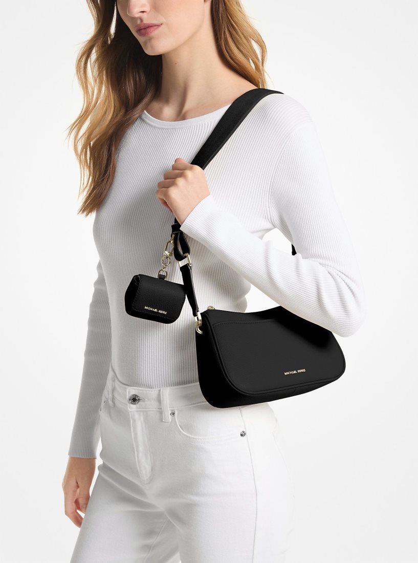 Michael Kors Jet Set Medium Pebbled Leather Crossbody Bag with Case for Apple AirPods Pro Umhängetasche Damen Schwarz | FASJKQ245