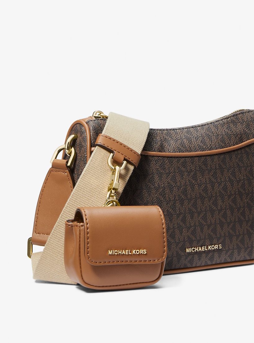 Michael Kors Jet Set Medium Signature Logo Crossbody Bag with Case for Apple AirPods Pro Umhängetasche Damen Brn/Acorn | QLJOFB907
