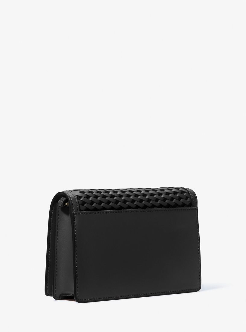 Michael Kors Jet Set Medium Woven Leather Crossbody Bag Umhängetasche Damen Schwarz | OAHDQX971