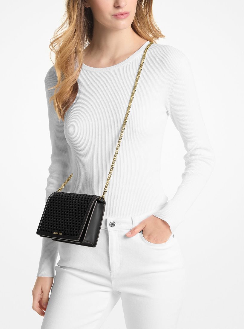 Michael Kors Jet Set Medium Woven Leather Crossbody Bag Umhängetasche Damen Schwarz | OAHDQX971